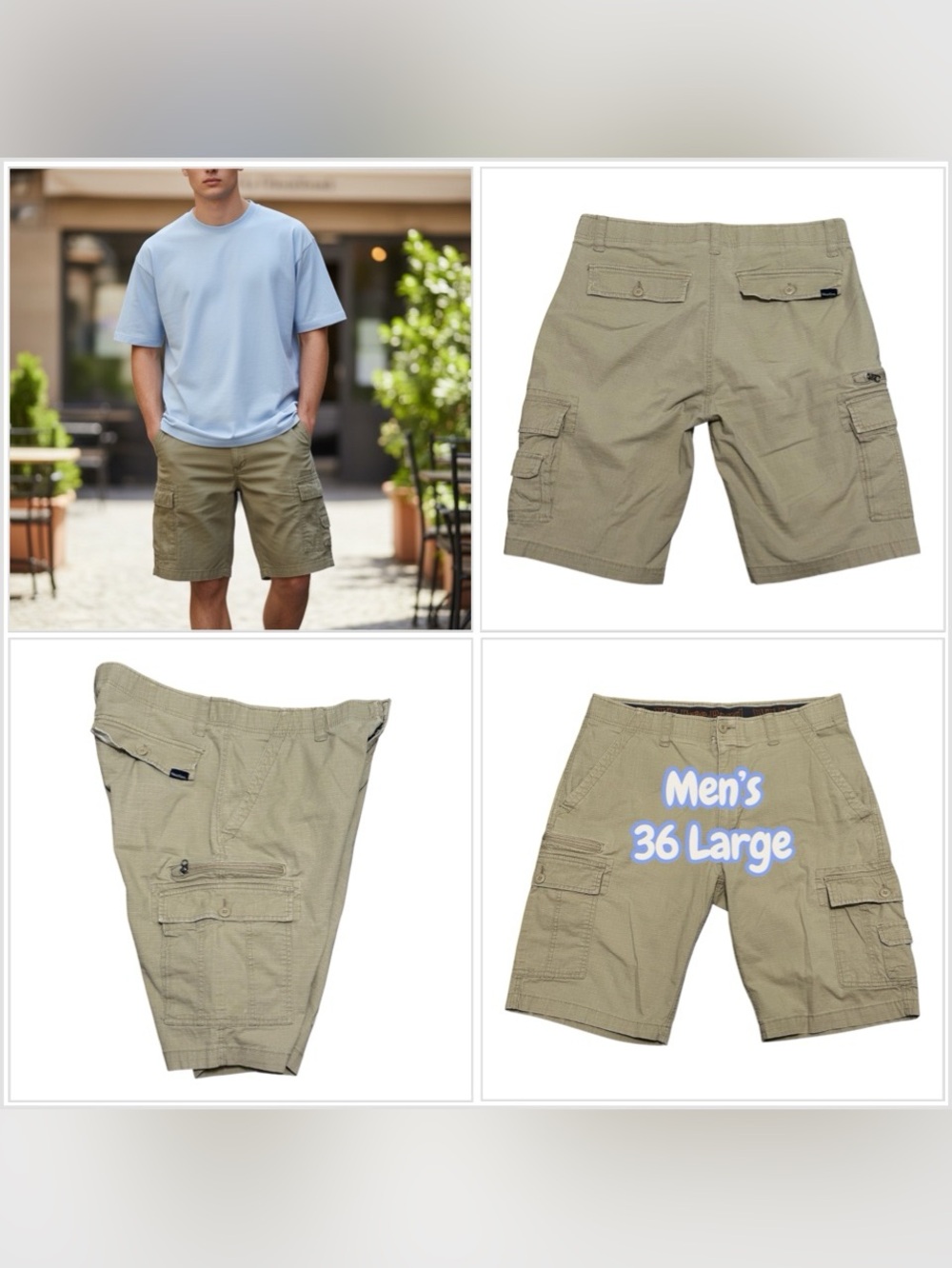 Men's WearFirst 36 Large Chino Khakis Shorts Cargo Khaki Tan Stretch Ripstop